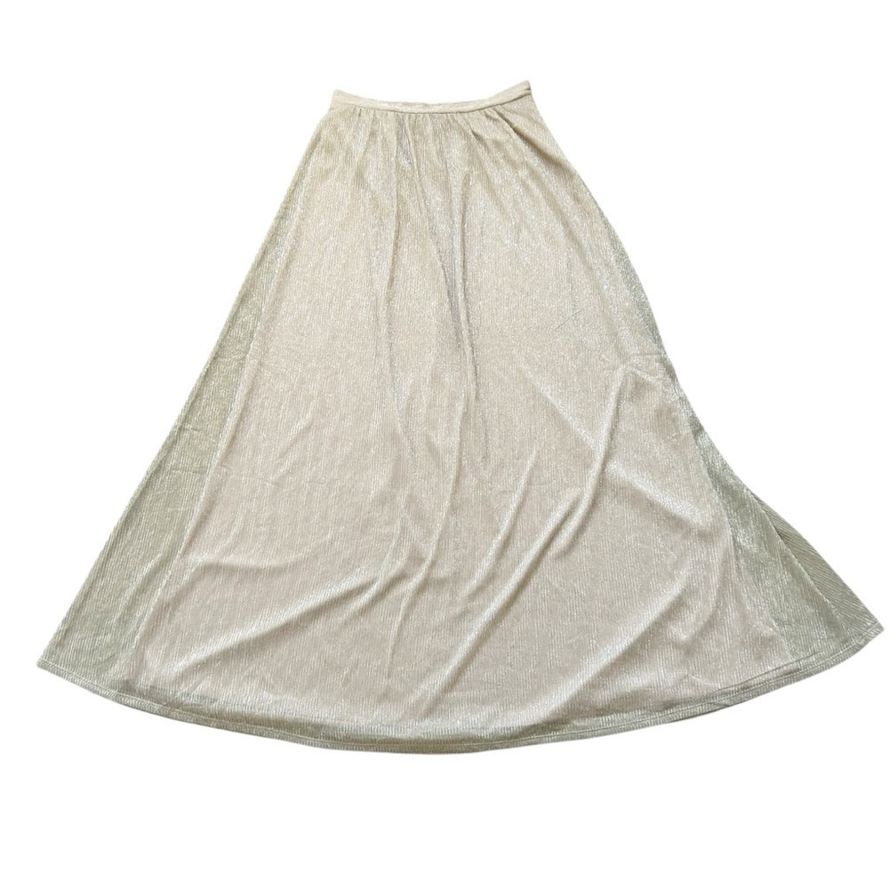 Flowy Sheer Gold Metallic A-line Lulus Skirt Side Zipper, Stretch, Formal